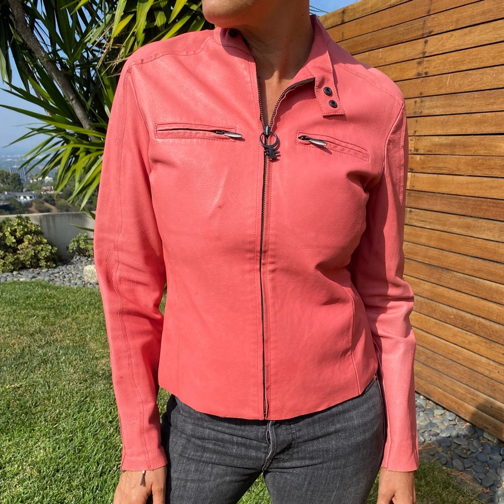 Diesel leather coral pink jacket.. distressed and faded